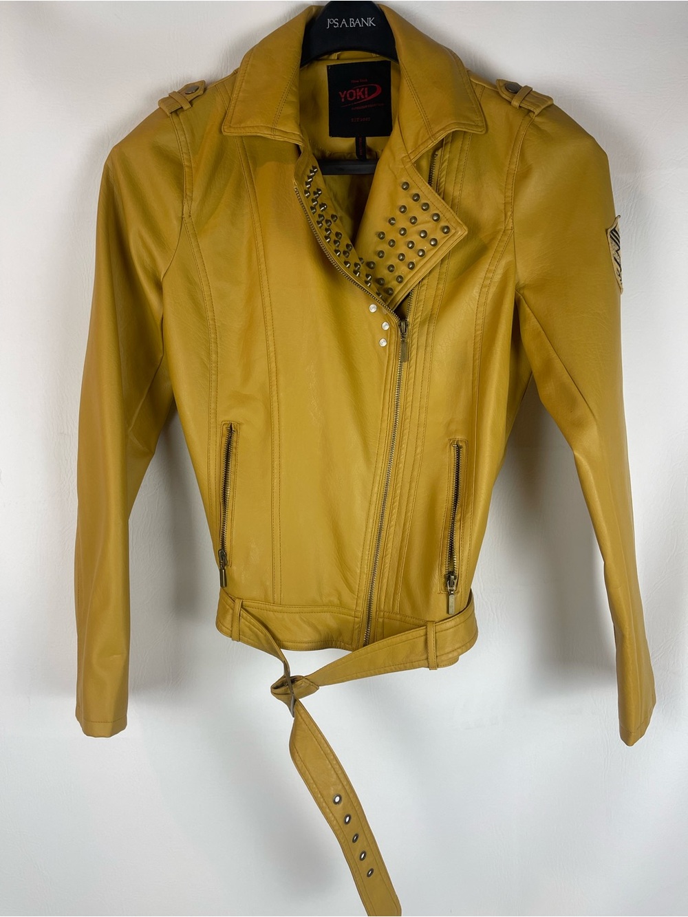 Yoki Mustard Yellow Studded Faux Leather Moto Jacket Size M